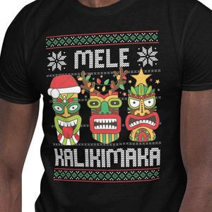 Mele Kalikimaka Shirt, Tiki Hawaii Christmas Shirt, Ugly Christmas Sweater Hawaiian Christmas Holiday Shirt, Tropical Christmas Vacation Tee