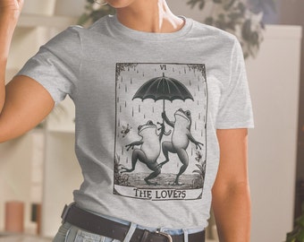 Dancing Frogs Toads Vintage Illustration tshirt, Lovers Tarot Card Goblincore Frogs, Dark Academia Aesthetic Valentine’s Day shirt