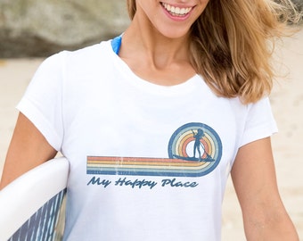 Women's Paddleboarding T-Shirt, SUP Girl My Happy Place, Womens SUP Shirt, Retro Paddleboarding Gift, Women's Paddle TShirt, Sup Lover Shirt