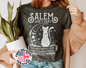 Maglietta Salem Witch, maglietta Wayward Cats, maglietta Salem Sanctuary Cat, maglietta Halloween Witches Celestial Moon Cat, maglietta Black Cat Witchcraft