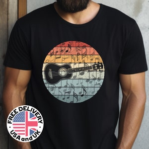 Retro Ukulele player t-shirt, Uke guitar player gift, country bluegrass music musician shirt, lyrics folk music strum hipster gift