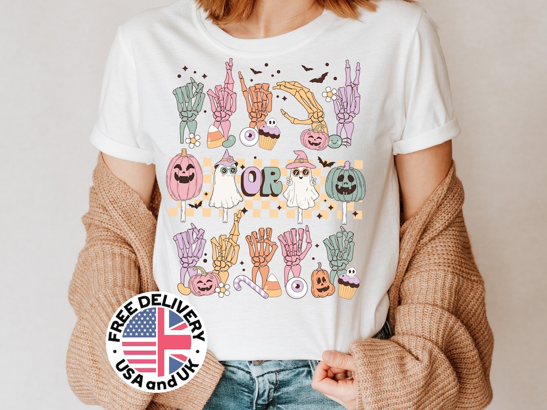 Halloween Trick or Treat ASL Shirt, Groovy Hand Sign Language Shirt, Deaf Pride Shirt, Halloween