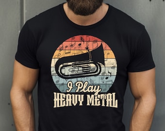 Camiseta de tubista, camiseta de heavy metal con tuba, regalo divertido de tuba, jugador de tuba retro de metales bajos, camiseta de banda de música, camiseta unisex de músico