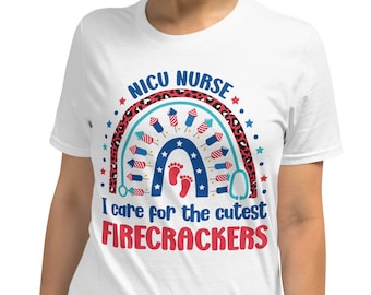 NICU-sjuksköterska 4 juli-tröja, NICU-sjuksköterska Jag bryr mig om de sötaste fyrverkerierna-tröja, självständighetsdagen-tröja, patriotisk sjuksköterska regnbågströja