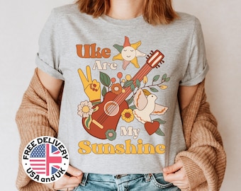 T-shirt Uke Are my Sunshine ukulele, shirt groovy ukulele-liefhebber, retro ukulele-muziekspeler, cadeau ukulele-instrument, kleding ukelele