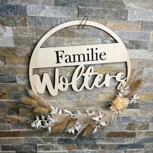 Door sign boho welcome dried flowers flowerhoop family individually