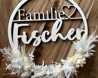 Türschild Boho Willkommen Trockenblumen Flowerhoop Familie individuell