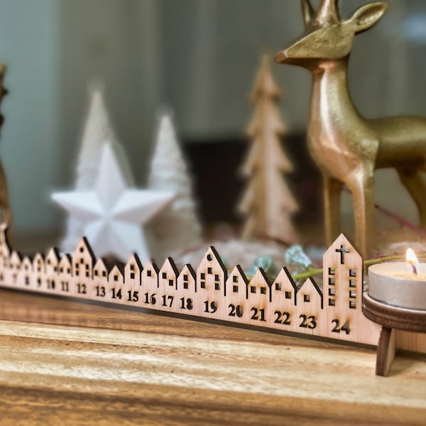 Adventskalender aus Holz,  Stern, Weihnachten, Advent, Adventszeit, Adventsleiste