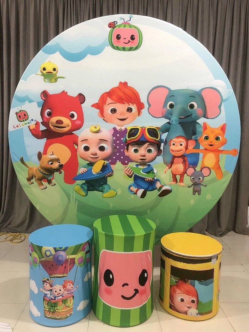 PRINTED COCOMELON Birthday round fabric backdrop | Etsy