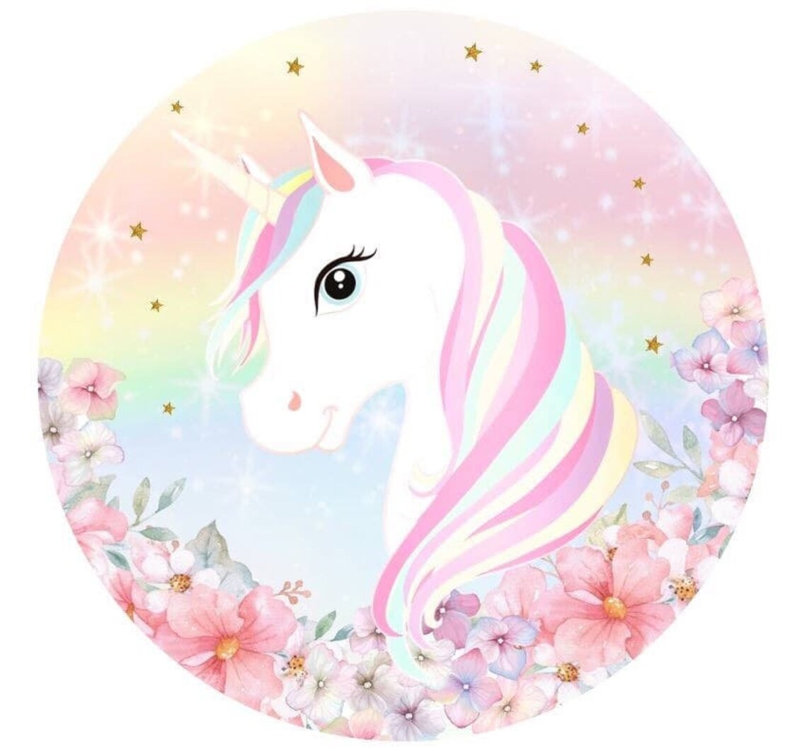PRINTED unicorn Birthday round fabric backdrop | Etsy