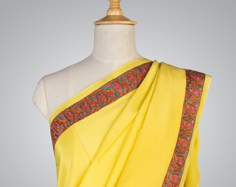 Sari du Cachemire moutarde, sari en crêpe brodé à la main, sari indien élégant, sari du Cachemire sozni, sari de créateur pour femme, traditionnel