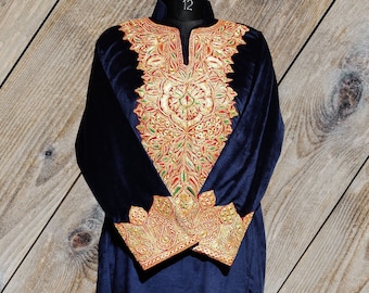 Kashmiri Pheran, Velvet Kashmiri Kurta, Embroidered Phiran, Indo Western Kurta, Kashmiri Clothing, Vintage Kurta, Embroidery Gown, Indian
