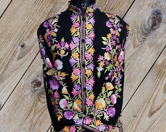 Kashmiri Embroidery Woolen Jacket With All Over Multi Colour Floral embroidery , Customizable Floral Embroidered Coat , Women Jacket