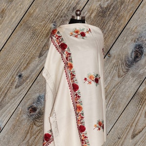 Kashmir Embroidered Woolen Shawl, Floral Embroidery Shawl, Kashmiri Wedding Shawl, Spring Floral Embroidery, Kashmiri Accessory, Aari Shawl
