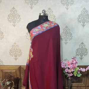 Kashmiri Woolen Shawl With All over Tulip Embroidery, Kashmiri Embroidered Wrap , Customizable Shawl , Heavy Embroidery Shawl