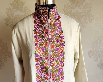 Kashmiri Jacket, Wool Embroidered Coat, Floral Indian Coat, Short Indian Wedding Jacket, Summer Coat, Traditional Jacket, Boho Coat, Hippie
