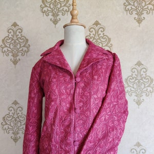 Vintage Style Pink Kashmiri Jacket With Aari Embroidery - Floral Hippie Jacket Long In Length - Embroidered Indian Kashmiri Woolen Coat