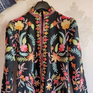 Kashmiri Jacket With Chainstitch Embroidery, Customisable Kashmiri Woolen Jacket With Multicolour Embroidery, Boho Coat ,Embellished Jacket