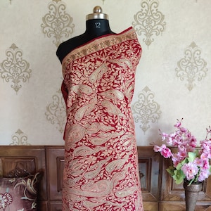 Pure Pashmina Shawl with All Over Tilla Embroidery Jama Dual color, Cashmere Shawl
