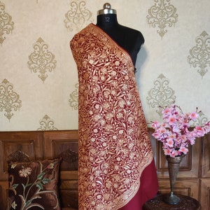 Kashmiri Shawl, Embroidery Woolen Shaw, Spring Shawl, Floral Embroidered Wrap, Kashmiri Accessory, Spring Wedding Shawl, Ethnic Boho Shawl