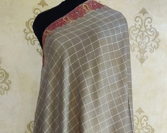 Pure Pashmina Shawl with Sozni Hand Embroidery (Big 275cm x 140cm), Traditional Indian Ethnic Drape, Gray Kashmiri stole, Cashmere Wrap