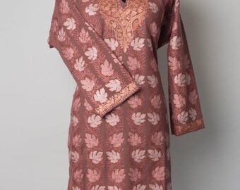 Dusky Rose Kashmiri Pheran with Aari Embroidery