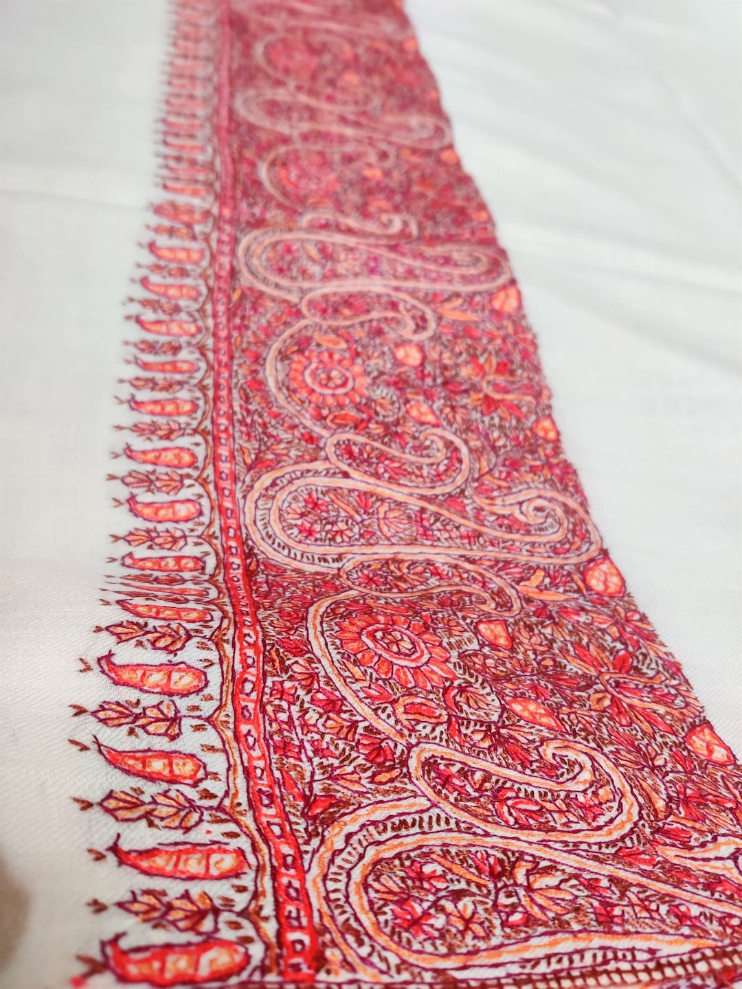 Red - Sozni Heavy Hand Embroidery Work Kashmiri Merino Wool Shawl 18