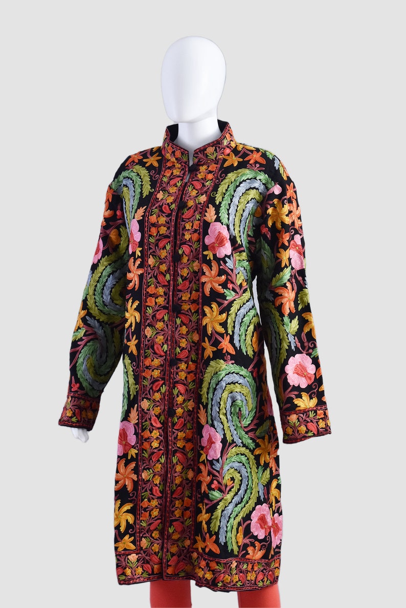 Long Kashmiri Embroidery Woolen Jacket With Multi Colour - Etsy