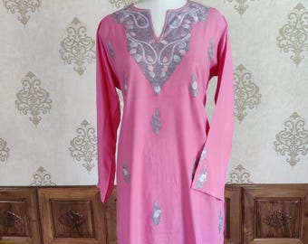 Graceful Pink Aari Embroidered Kurti