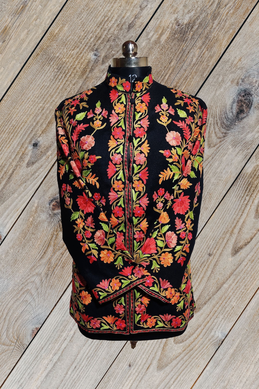 Kashmiri Embroidery Woolen Jacket With All Over Multi Colour