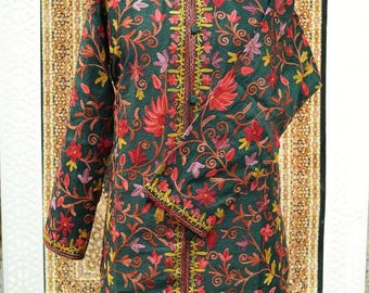 Floral Symphony: Kashmiri Aari Embroidery Long Jacket