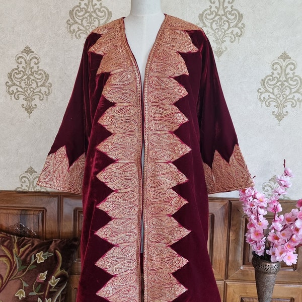 Kashmiri Robe, Velvet Wedding Kimono, Kashmiri Jacket, Embroidery Robe, Plus Size Clothing, Indian Robe, Traditional Jacket, Ethnic Robe