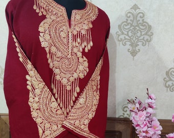 Pheran Kashmiri Embroidery, Kashmiri Dress, Kashmiri Kurta, Wedding Luxury Kashmiri, Vintage Embroidery Gold, Traditional Kashmiri Ethnic