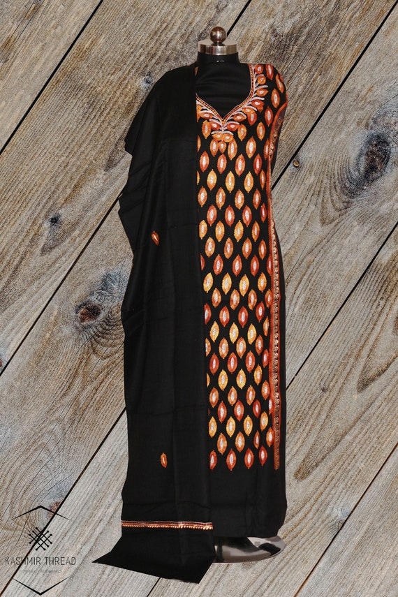Kashmiri Woolen Suit With Aari Embroidery  ( 3 Pcs) ,Ethnic Traditional Dress , Premium Kashmiri Suit ,Embroidered Indian Suit