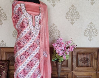 Summer Kashmiri Suit With Floral Embroidery, Embroidered Salwar Suit , Ethnic Traditional Dress