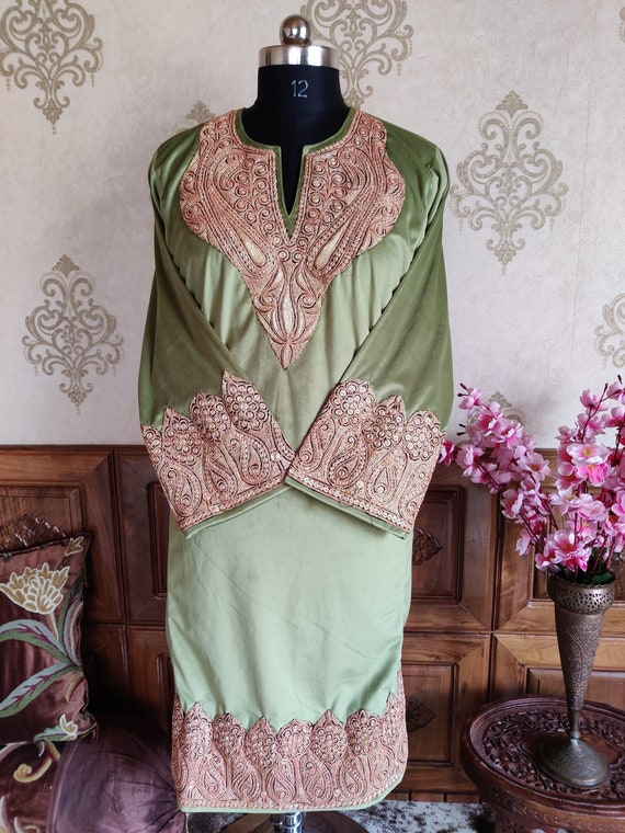 Womens Embroidered Kashmiri Kaftan Long Dress, Coral Peach Floral  Embroidery Caftan Maxi Dress, Gift One Size L-2XL - Walmart.com