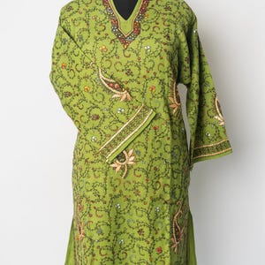 Verdant Elegance Kashmiri Pheran with Sozni Hand Embroidery