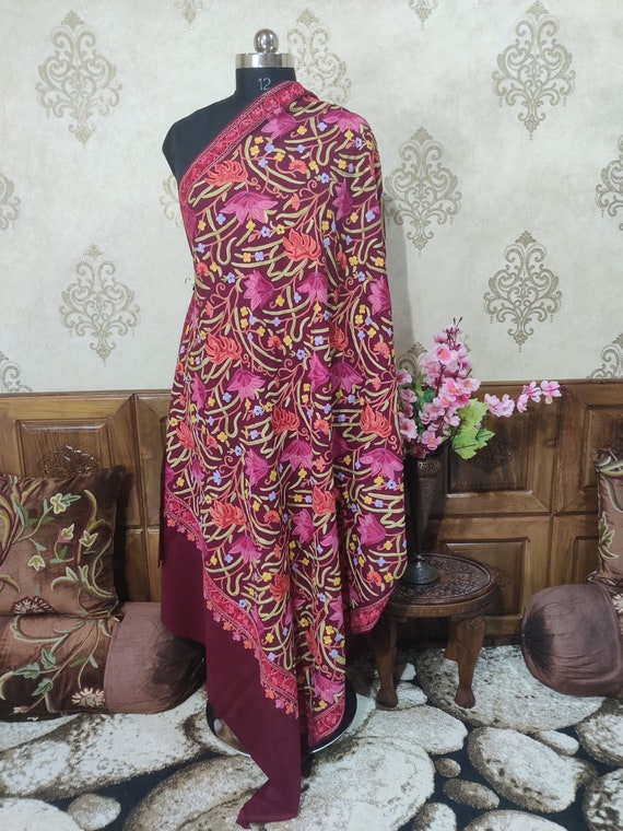 Embroidered Kashmiri Shawl Aari Embroidery Shawl Woolen Etsy Canada