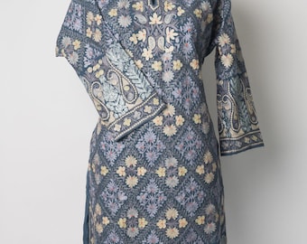 Twilight Blossom Kashmiri Pheran with Aari Embroidery