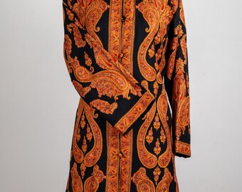 Flame Royale – Aari Hand-Embroidered Long Jacket in Pure Wool