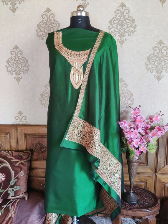 Buy Emerald Green Printed Palazzo Suit In Georgette With Multicolored  Kashmiri Print