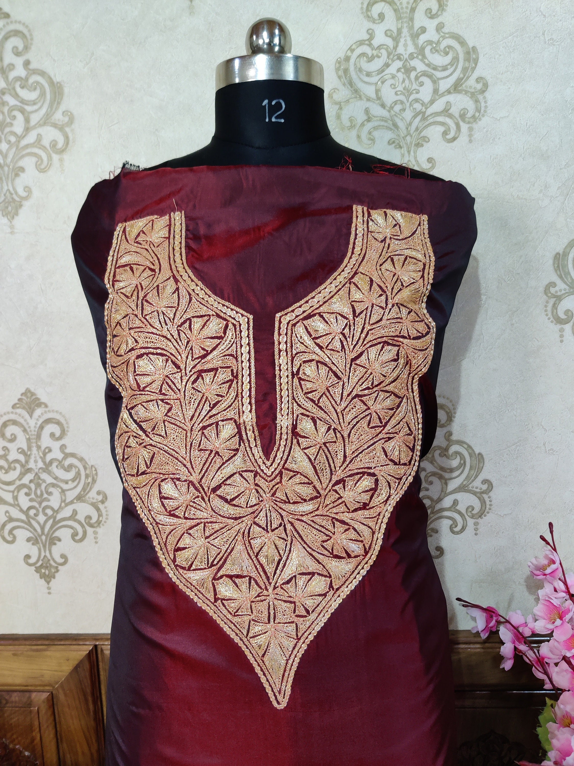 Normal Salwar Maroon Kashmiri Suit Pure Silk With Tilla Embroidery at best  price in Srinagar