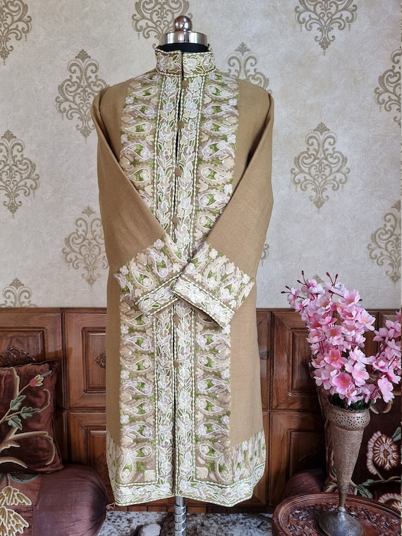 Kashmiri Boho Jacket With Aari Floral Embroidery Made From 100% Pure Wool - Traditional Indian Jacket