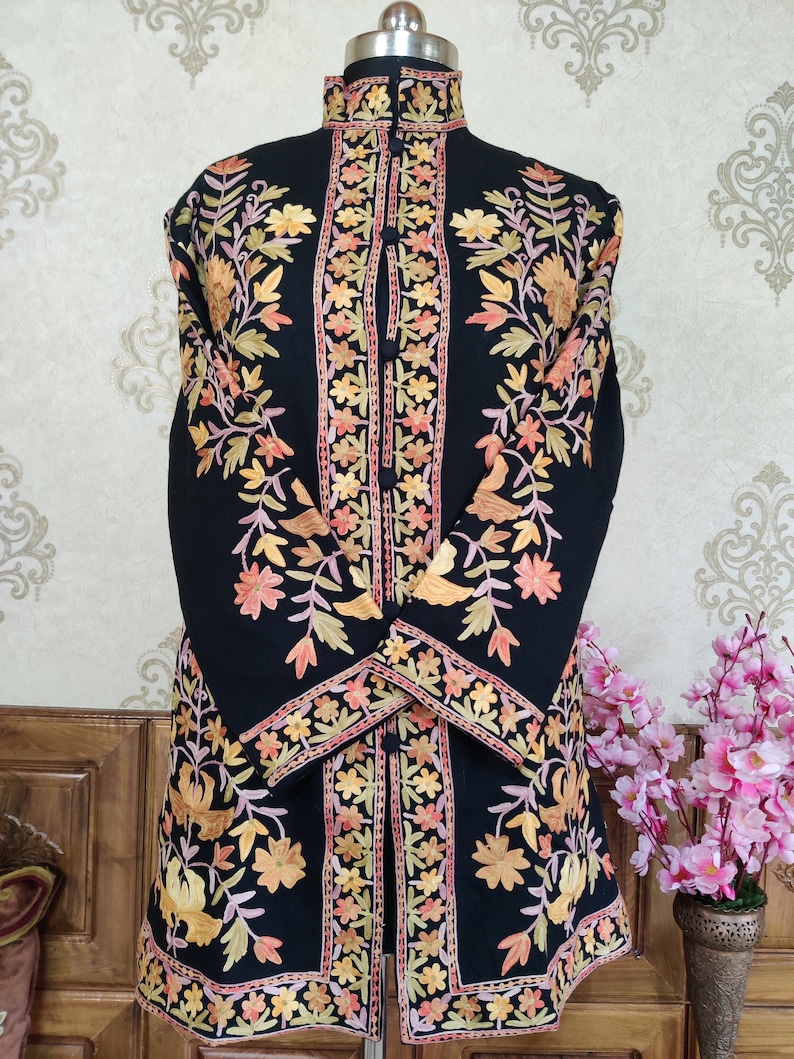 Embroidered Kashmiri Jacket Black Floral Coat Kashmiri Coat Etsy