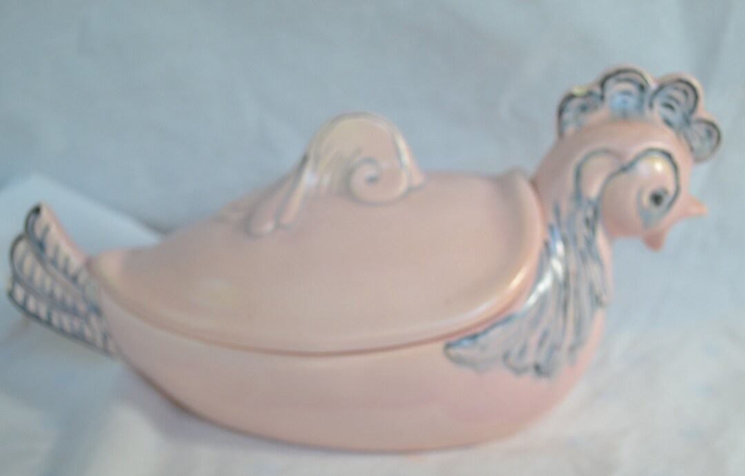 Vintage Mid Century 1960s Kitsch Kitschy Pink Chicken Rooster Ceramic