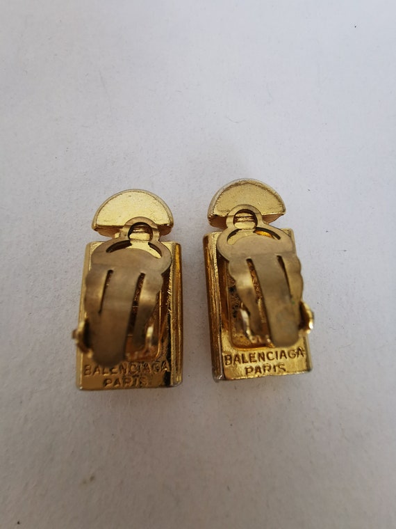 BALENCIAGA Vintage Earrings  Clips  Gold Metal 80… - image 2