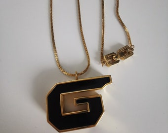 GIVENCHY G LOGO 1979 Gold Plated Vintage Designer Necklace 70s FRANCE