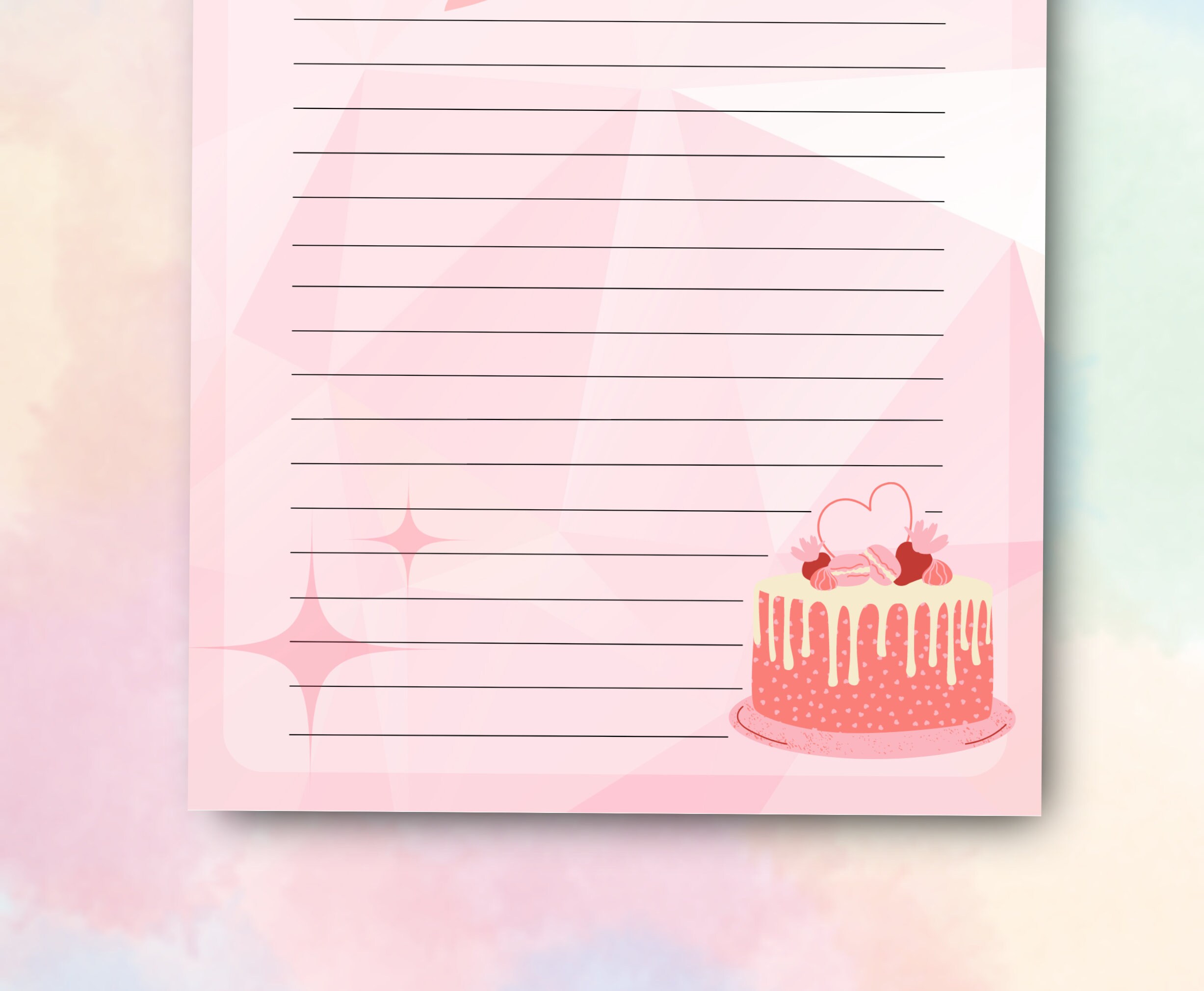 Cake Note Paper Pink Cake Stationery Paper: Birthday Letter Writing Set (PDF Download ...