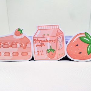 Adesivi al latte per torta di fragole, borsa per adesivi, adesivi in vinile alla fragola, adesivi per torte, adesivi per il latte, adesivi in vinile, adesivi per laptop