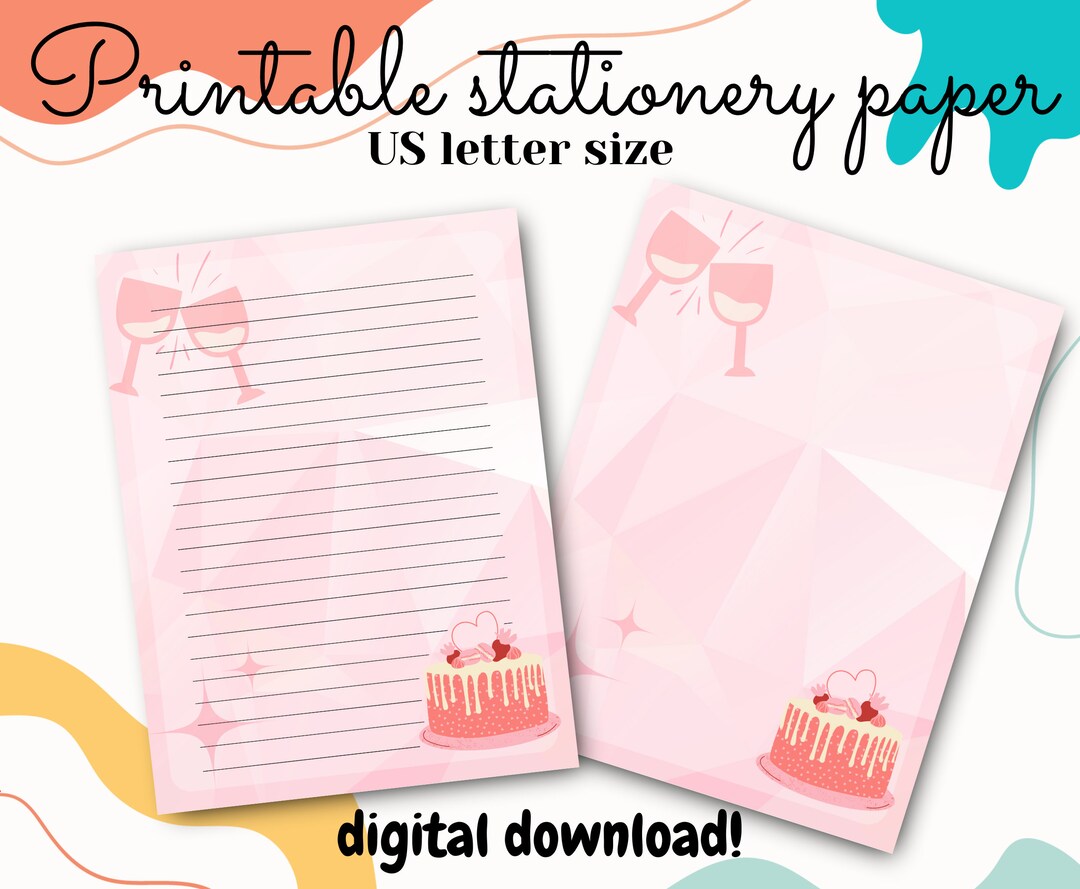 Cake Note Paper Pink Cake Stationery Paper: Birthday Letter Writing Set (PDF Download ...